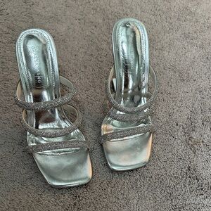 Glamorous Silver Strappy Heels